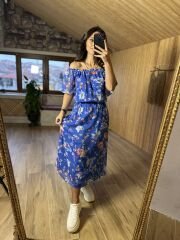 Madonna neckline violet dress