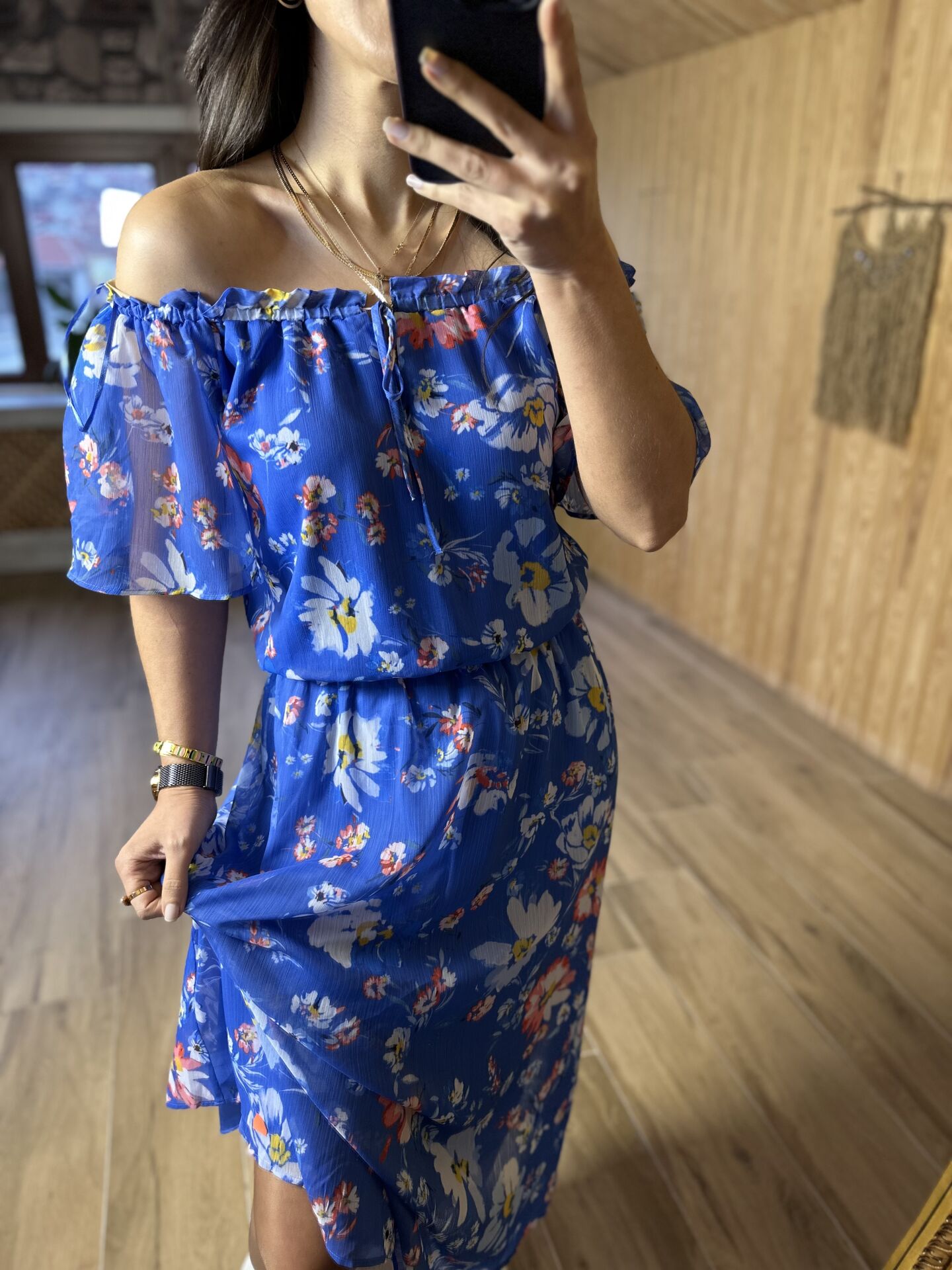 Madonna neckline violet dress