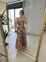 Turuncu geçişli ikili poplin takım