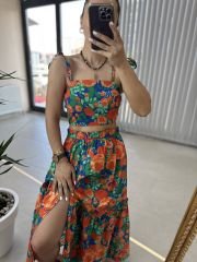 Turuncu geçişli ikili poplin takım