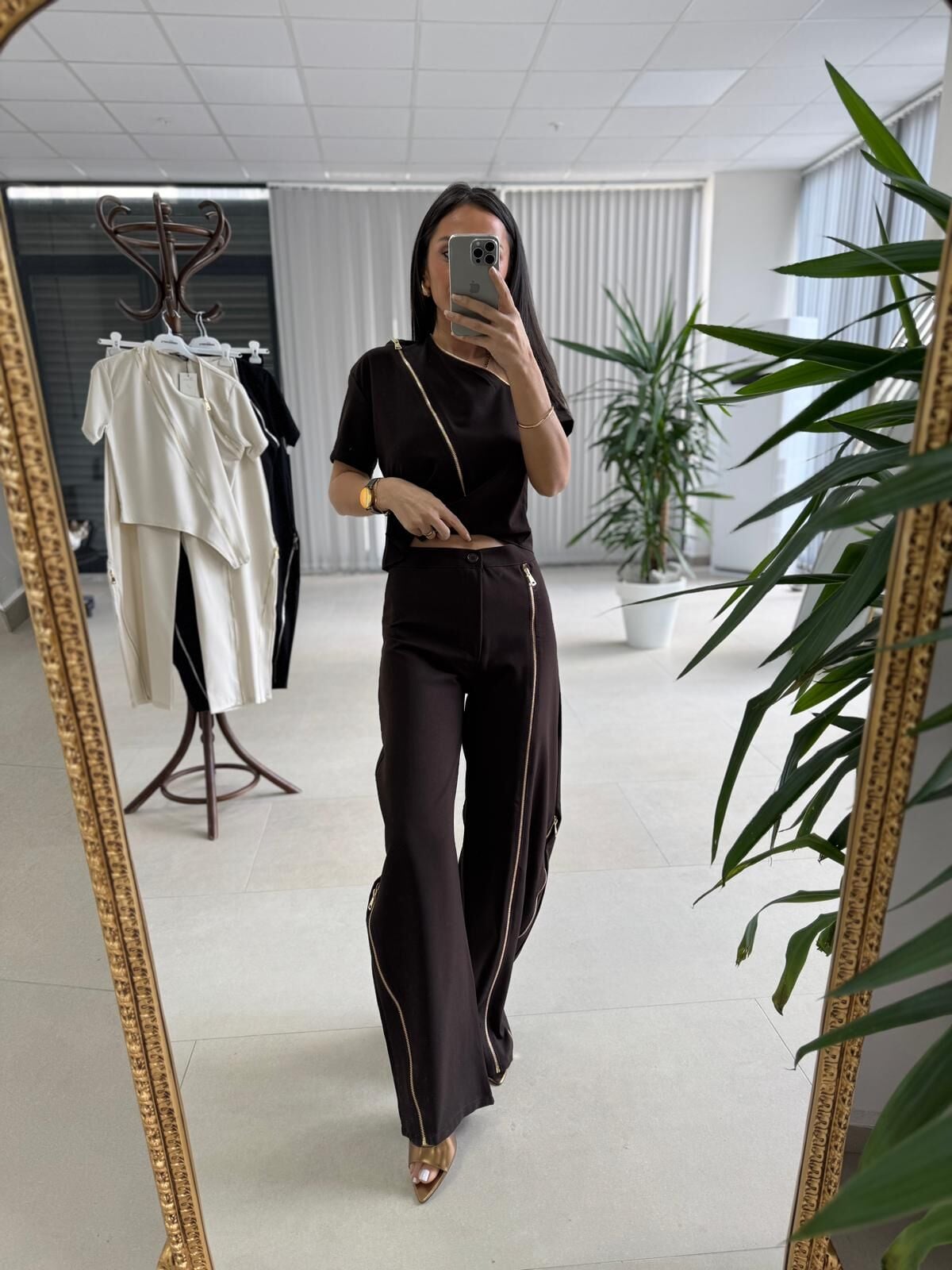 Kd 7905 Premium Fermuar Detaylı Tasarım Kahve Takım