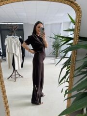 Kd 7905 Premium Fermuar Detaylı Tasarım Kahve Takım