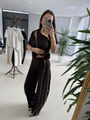 Kd 7905 Premium Fermuar Detaylı Tasarım Kahve Takım