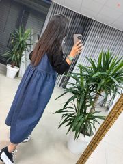 Dr 8111 Tasarım Siyah Denim Elbise