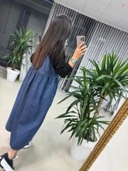 Dr 8111 Tasarım Siyah Denim Elbise