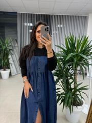 Dr 8111 Tasarım Siyah Denim Elbise