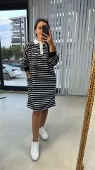 Gömlek Yaka Laci Çizgili Sweat Elbise