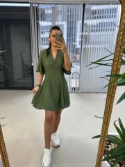 Zr Örgü Kemerli Haki Elbise