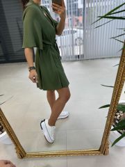 Zr Örgü Kemerli Haki Elbise