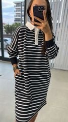 Gömlek Yaka Laci Çizgili Sweat Elbise