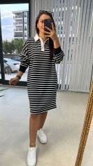 Gömlek Yaka Laci Çizgili Sweat Elbise