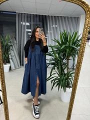 Dr 8111 Tasarım Siyah Denim Elbise