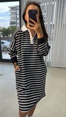 Gömlek Yaka Laci Çizgili Sweat Elbise
