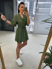 Zr Örgü Kemerli Haki Elbise