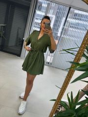 Zr Örgü Kemerli Haki Elbise