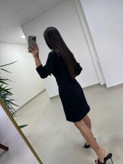 Sh 8696 Bel Kuşaklı Siyah Gömlek Elbise