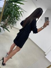 Sh 8696 Bel Kuşaklı Siyah Gömlek Elbise