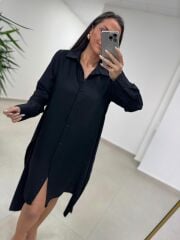 Sh 8696 Bel Kuşaklı Siyah Gömlek Elbise