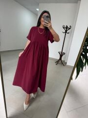 Dr 8350 Bohem Tensel Bordo Elbise