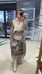 My Bej Kemerli Şifon Elbise