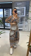 My Bej Kemerli Şifon Elbise