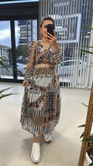 My Bej Kemerli Şifon Elbise