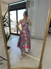 Pembe çiçekli ikili poplin takım