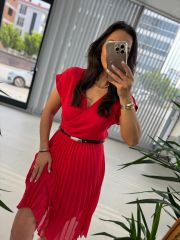 Mc 5748 Double Breasted Red Chiffon Dress