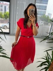 Mc 5748 Double Breasted Red Chiffon Dress
