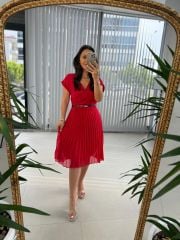 Mc 5748 Double Breasted Red Chiffon Dress