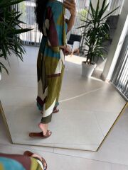 My 3154 Haki-Kahve Geçişli Viskon Elbise