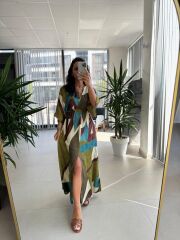 My 3154 Haki-Kahve Geçişli Viskon Elbise