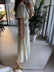 Sv 3065 Kuşaklı Müslin Taş Gömlek Elbise