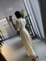 Sv 3065 Kuşaklı Müslin Taş Gömlek Elbise