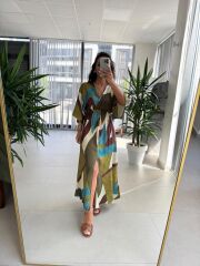 My 3154 Haki-Kahve Geçişli Viskon Elbise