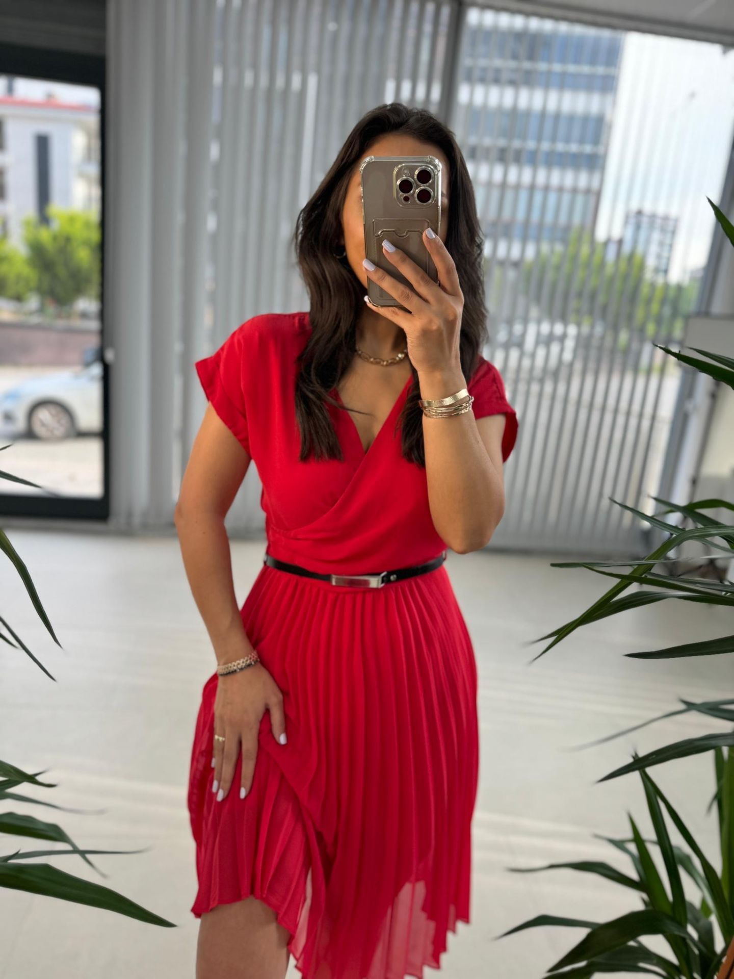 Mc 5748 Double Breasted Red Chiffon Dress