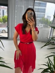 Mc 5748 Double Breasted Red Chiffon Dress