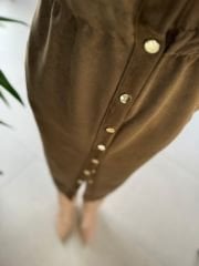 Ms Beli Lastikli Haki Süet Gömlek Elbise