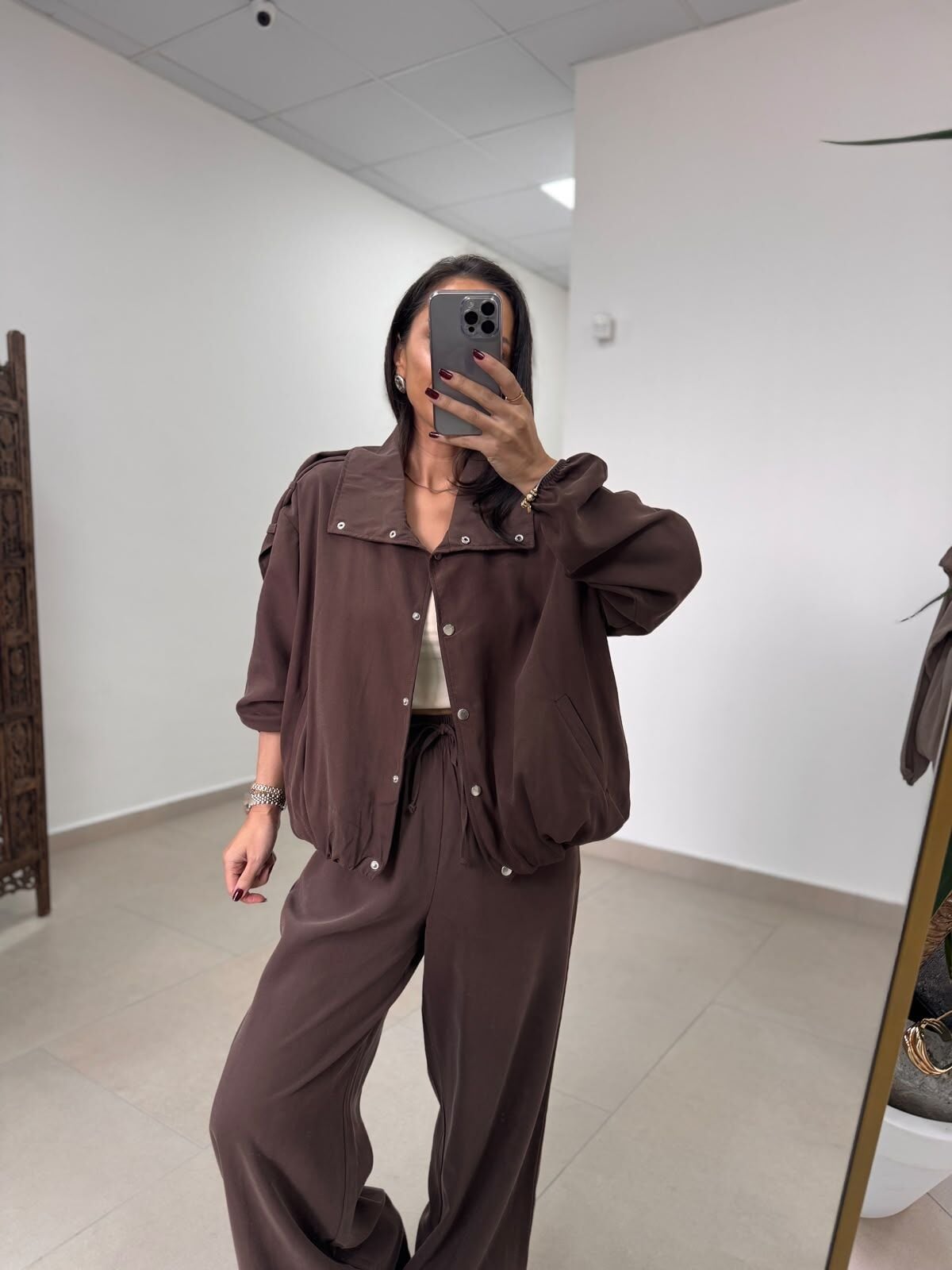 Pi 55809 Kahve Bomber Ceketli Palazzo Takım