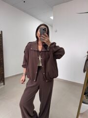 Pi 55809 Kahve Bomber Ceketli Palazzo Takım