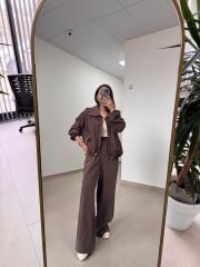 Pi 55809 Kahve Bomber Ceketli Palazzo Takım