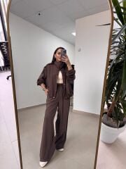 Pi 55809 Kahve Bomber Ceketli Palazzo Takım