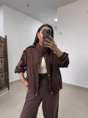 Pi 55809 Kahve Bomber Ceketli Palazzo Takım