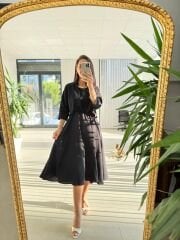 Ms 71 Siyah Midi Bluzlu Elbise