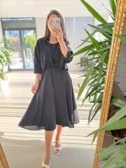 Ms 71 Siyah Midi Bluzlu Elbise