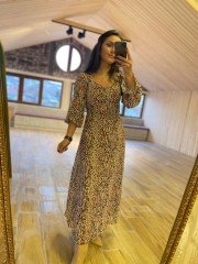Leopar uzun astarlı şifon elbise