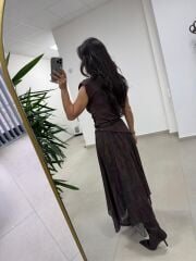 Mz 22756 Kahve - Bordo Şifon Etek