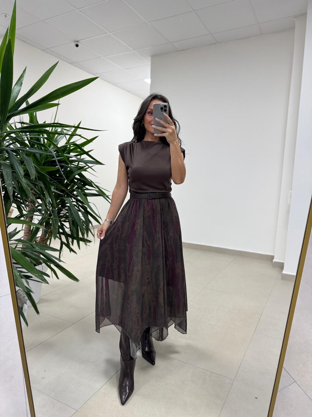 Mz 22756 Kahve - Bordo Şifon Etek