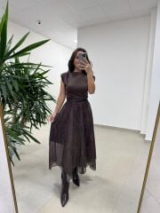 Mz 22756 Kahve - Bordo Şifon Etek