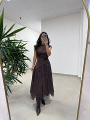 Mz 22756 Kahve - Bordo Şifon Etek